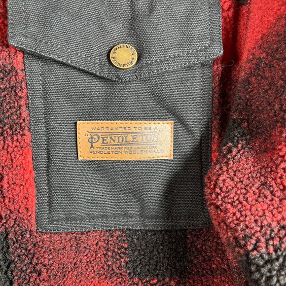 Pendleton Lone Fir Fleece Jacket Mens 2XL Red Black Plaid Outdoors Heavyweight‎ - Picture 5 of 13